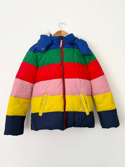 Mini boden sherpa lined rainbown puffer coat 11/12Y