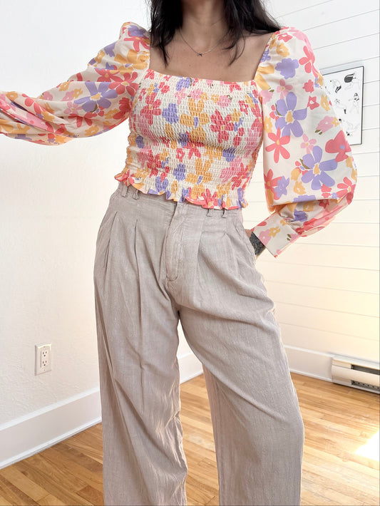 Sunday Up floral smocked crop top Medium