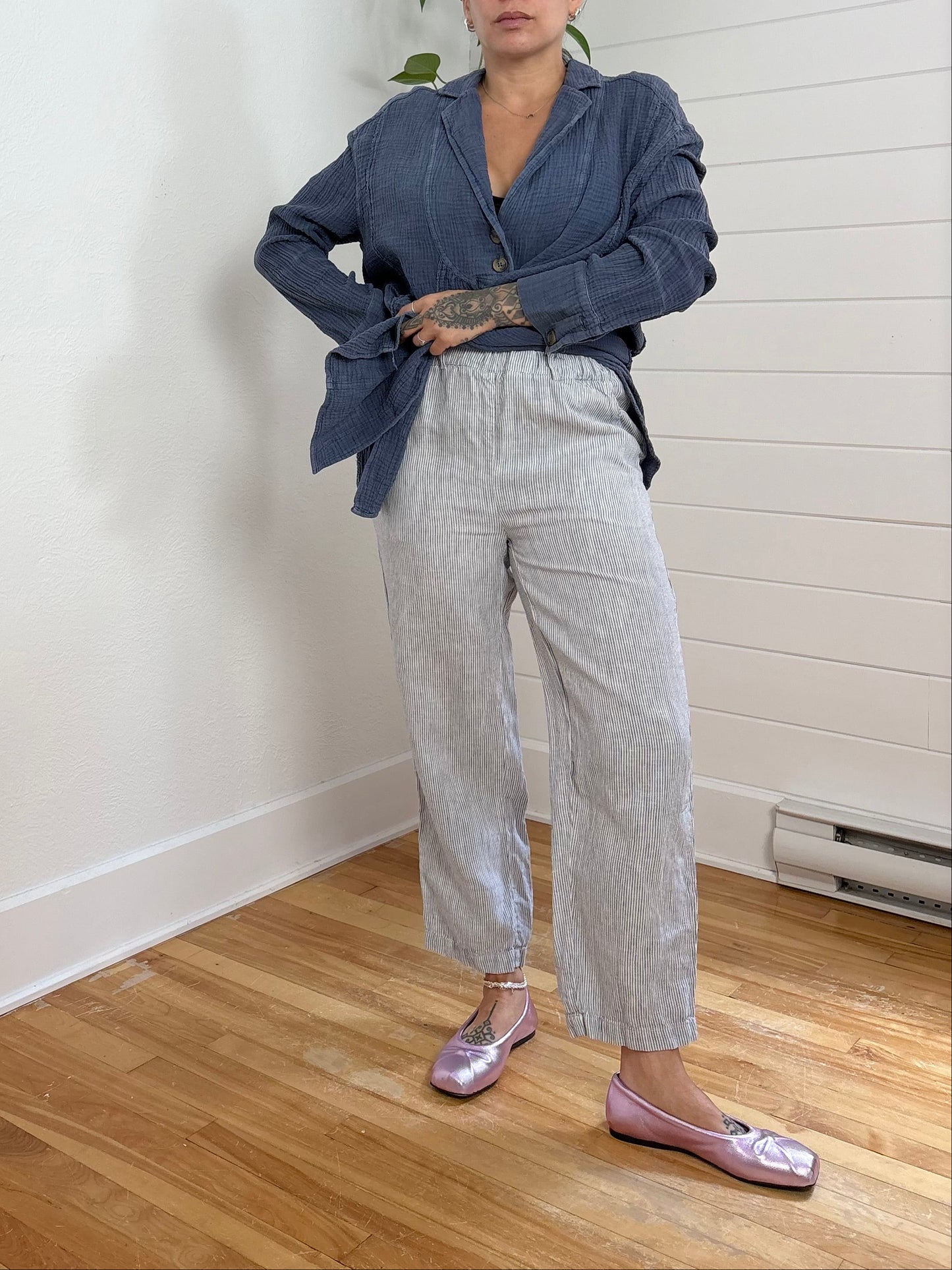 Quince linen stripe ankle pants Small