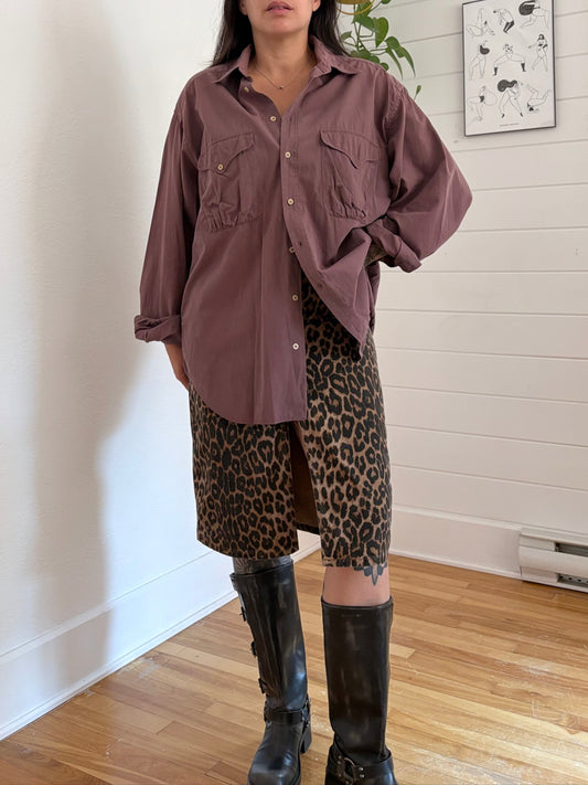 Zara Leopard denim midi skirt Medium