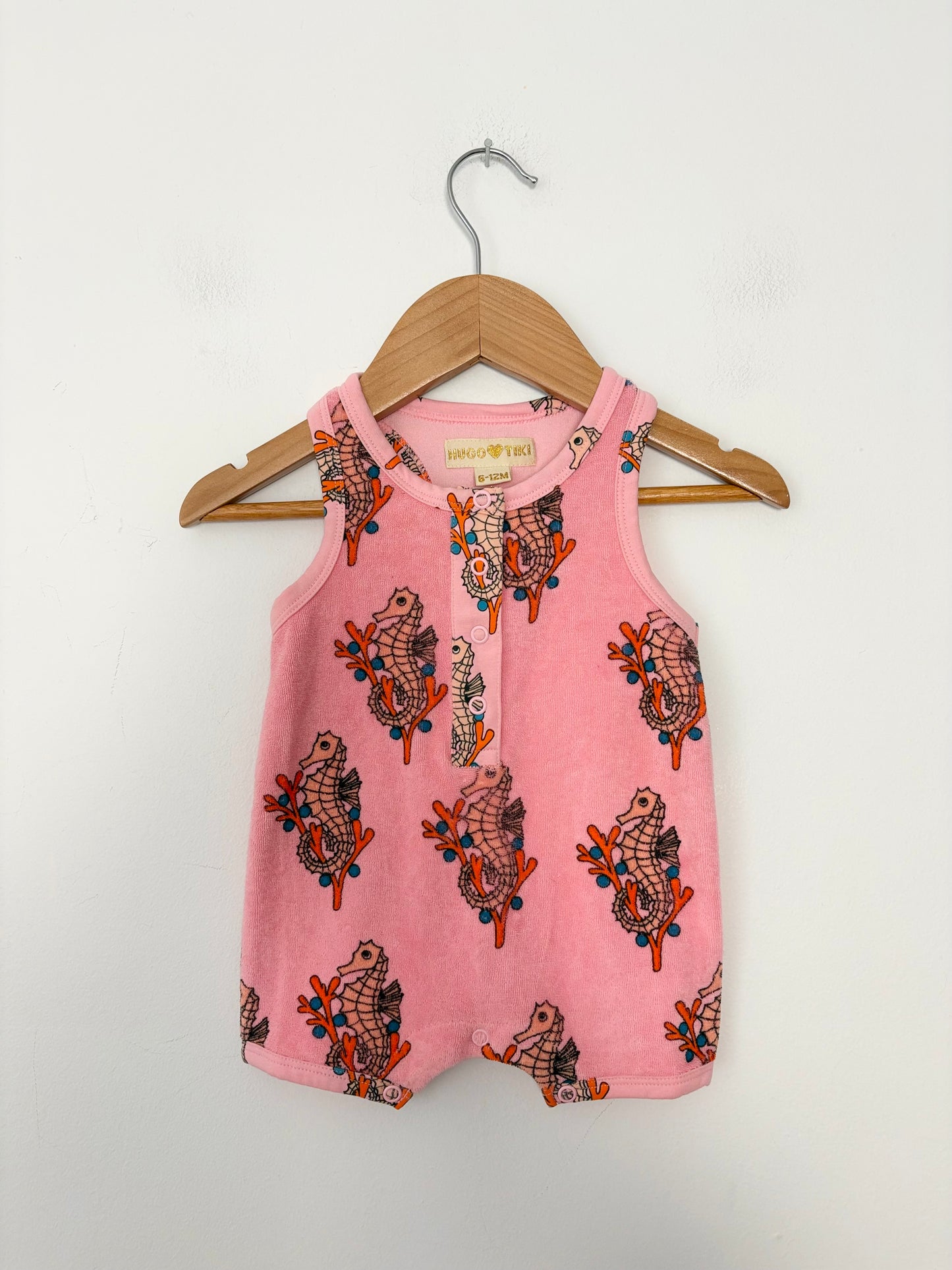 Hugo loves tiki toweling romper 6-12 months