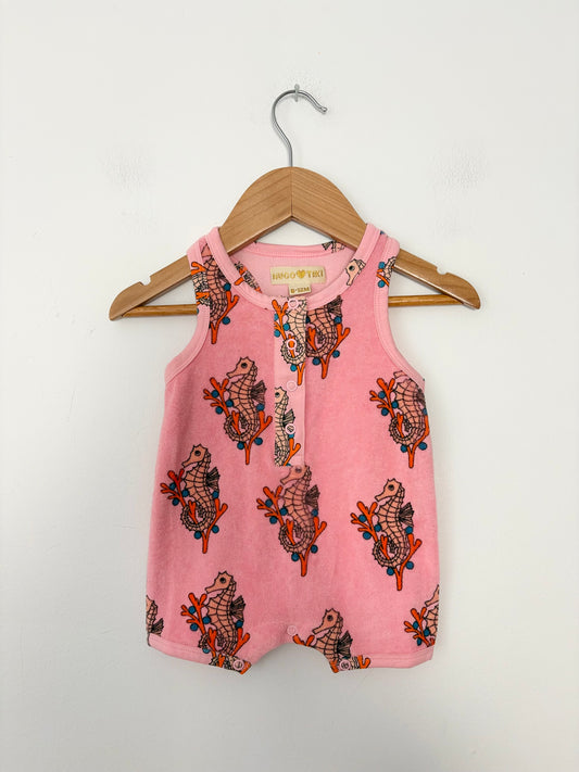 Hugo loves tiki toweling romper 6-12 months