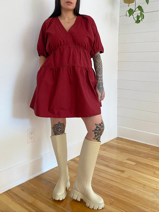 Madewell puff sleeve mini dress in poplin Medium