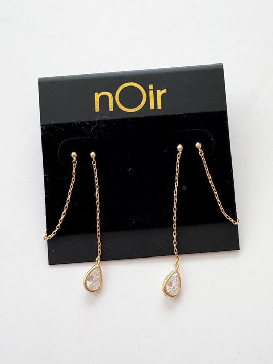 Noir NYC gold plated teardrop double swinger earrings