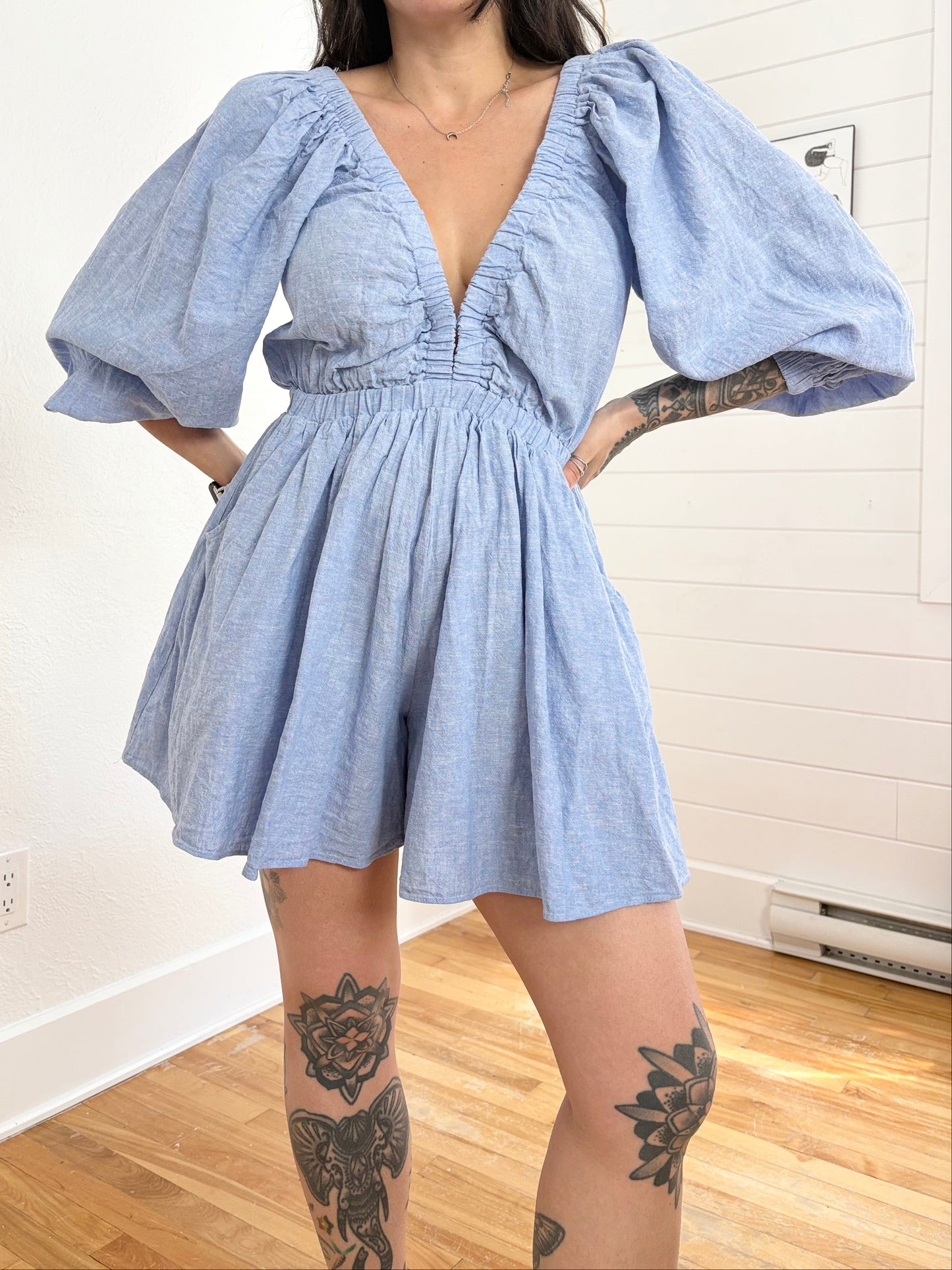 Combishort Topshop à manches longues en lin mélangé S/M