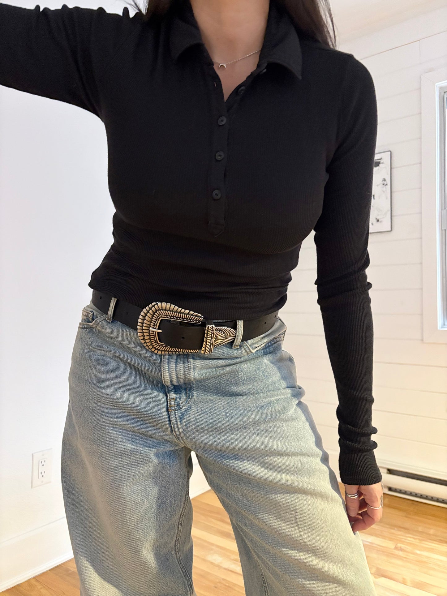 Polo à manches longues côtelé Rag & Bone Essential, taille S