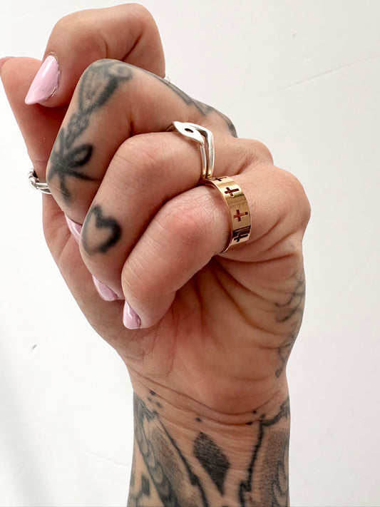 Noir NYC gold plated cross ring band