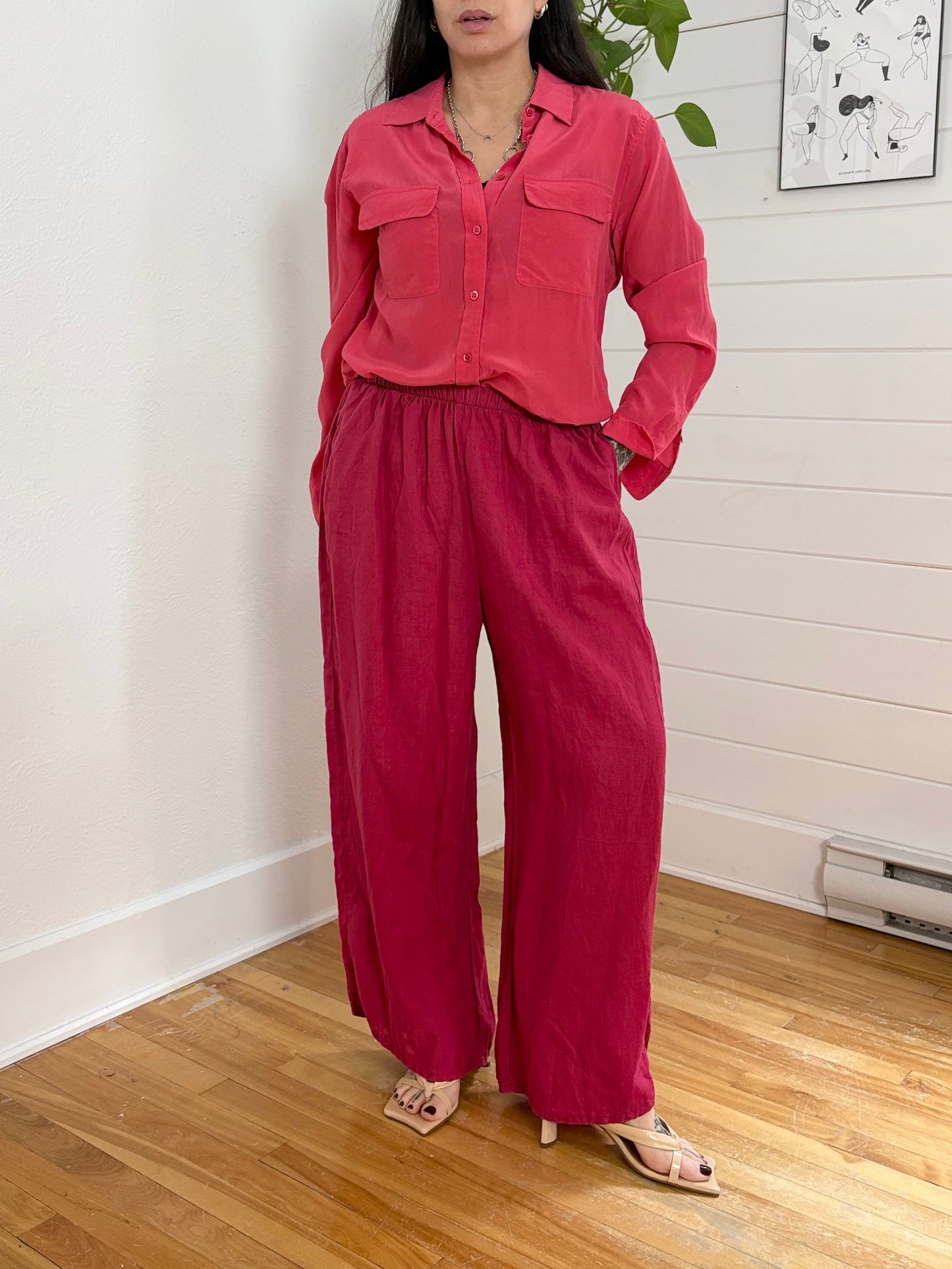 FLAX hot pink linen wide leg pants M/L