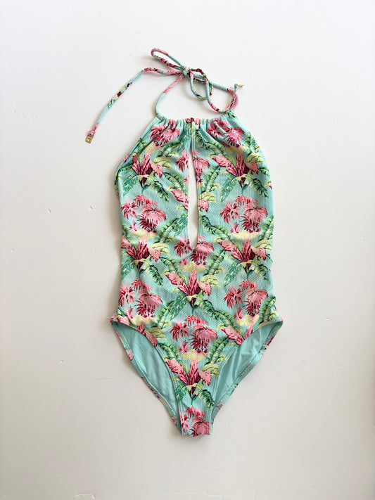 Topshop tropical halter one piece swim S/M