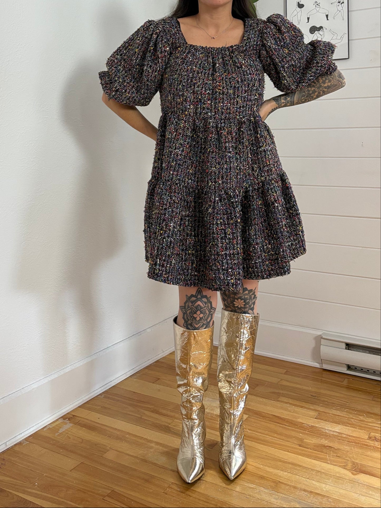 Robe babydoll en tweed Sister Jane Walt, taille S/M