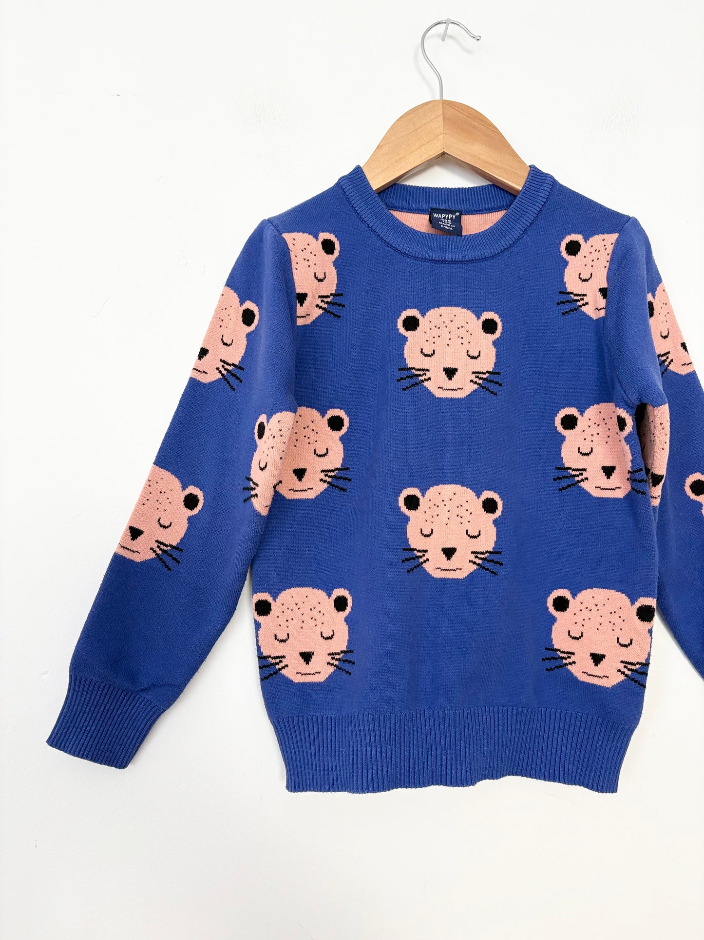 Wapypy knit leopard head sweater 4/5Y