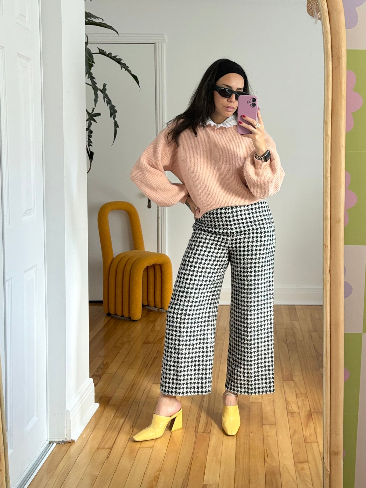 Zara houndstooth wide leg trousers Small