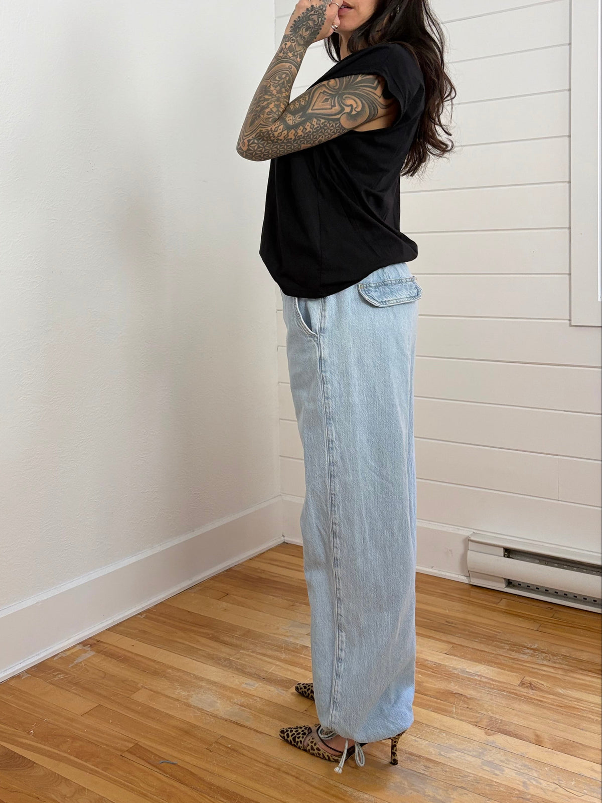 Zara baggy balloon jeans with tie Large