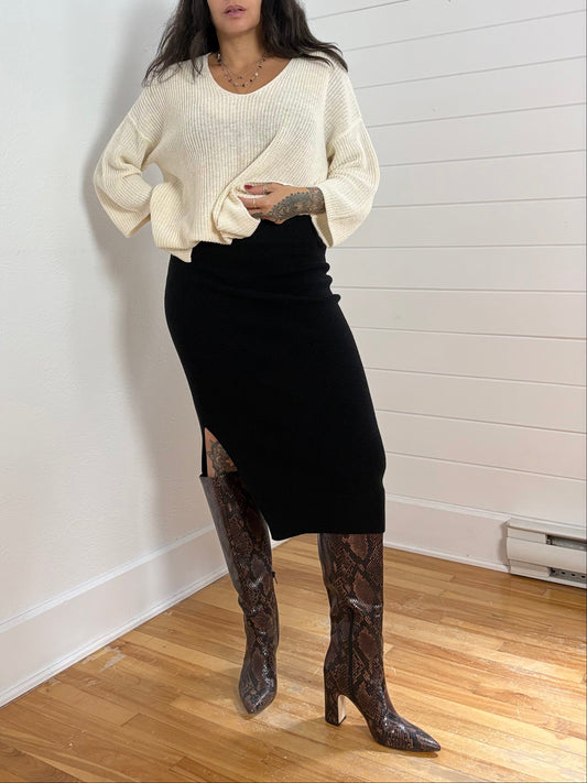 White + Warren ribbed knit midi skirt Small