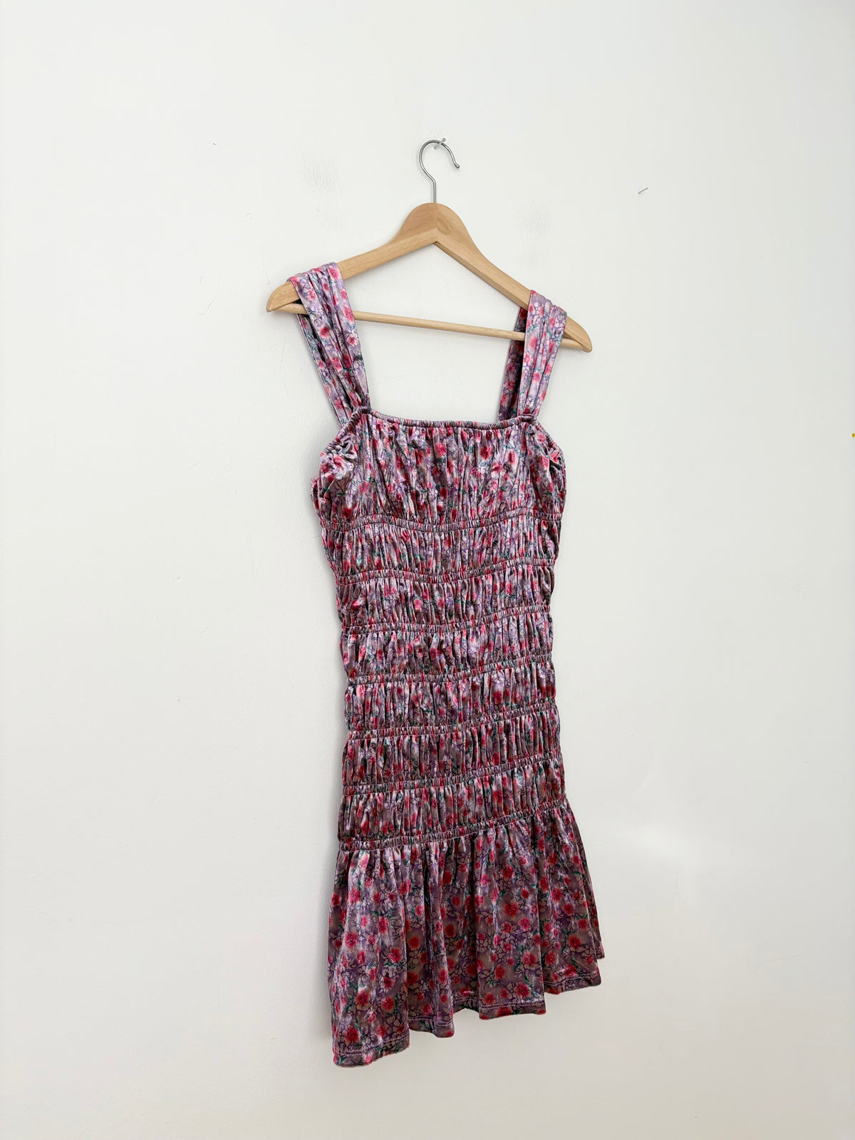 Free the roses floral smocked velvet minidress Medium