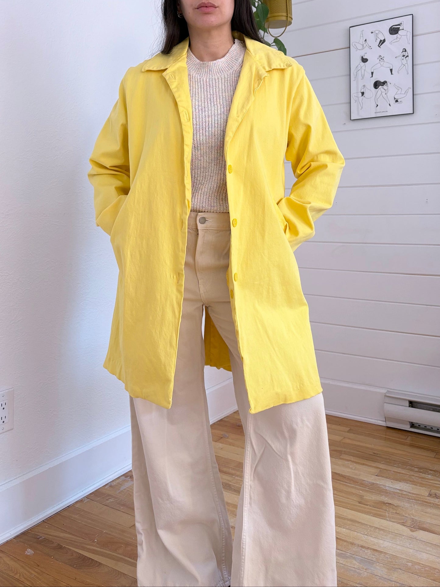 Vintage yellow midi trench coat M/L