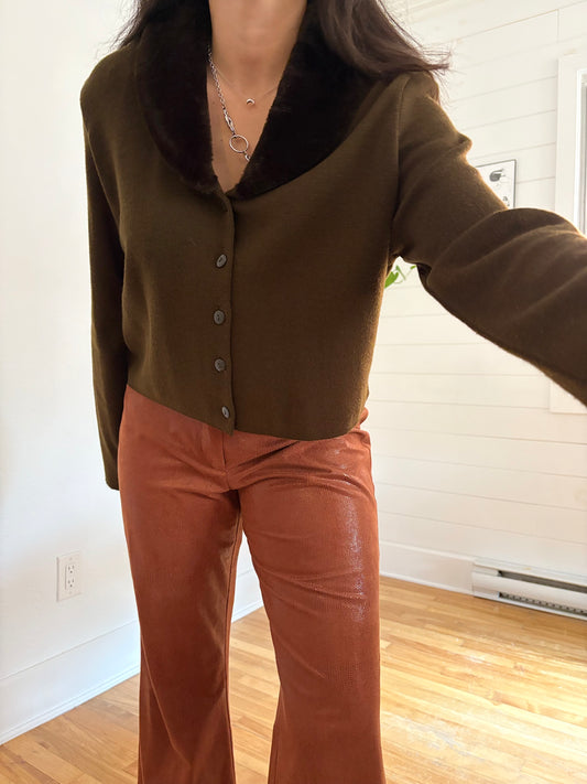 Vintage faux fur collared wool blend cardigan Large