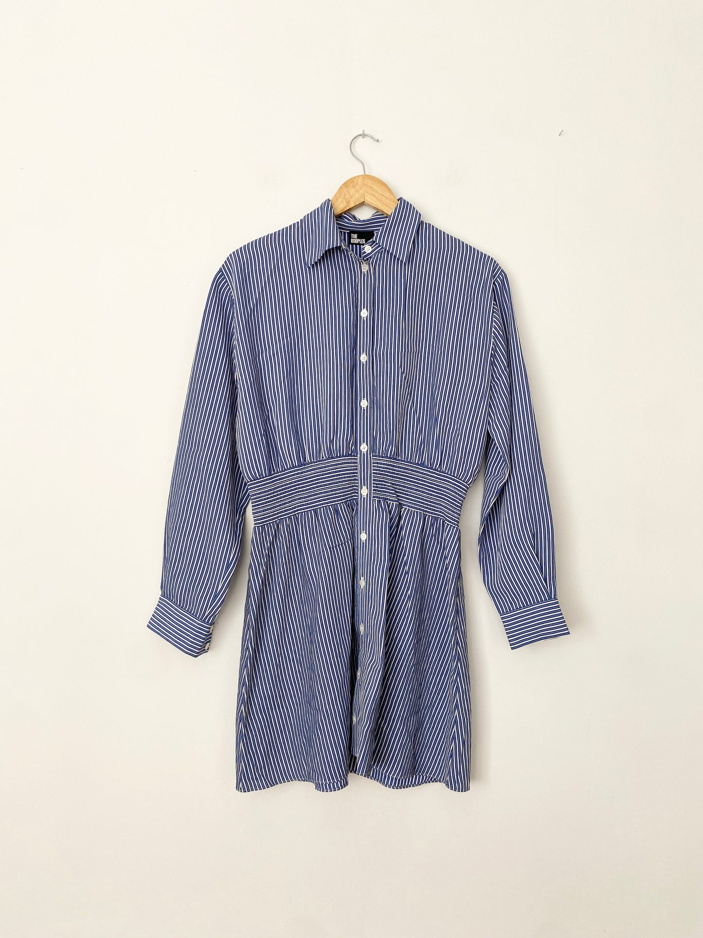 The kooples Amy stripe smocked waist shirt dress Medium
