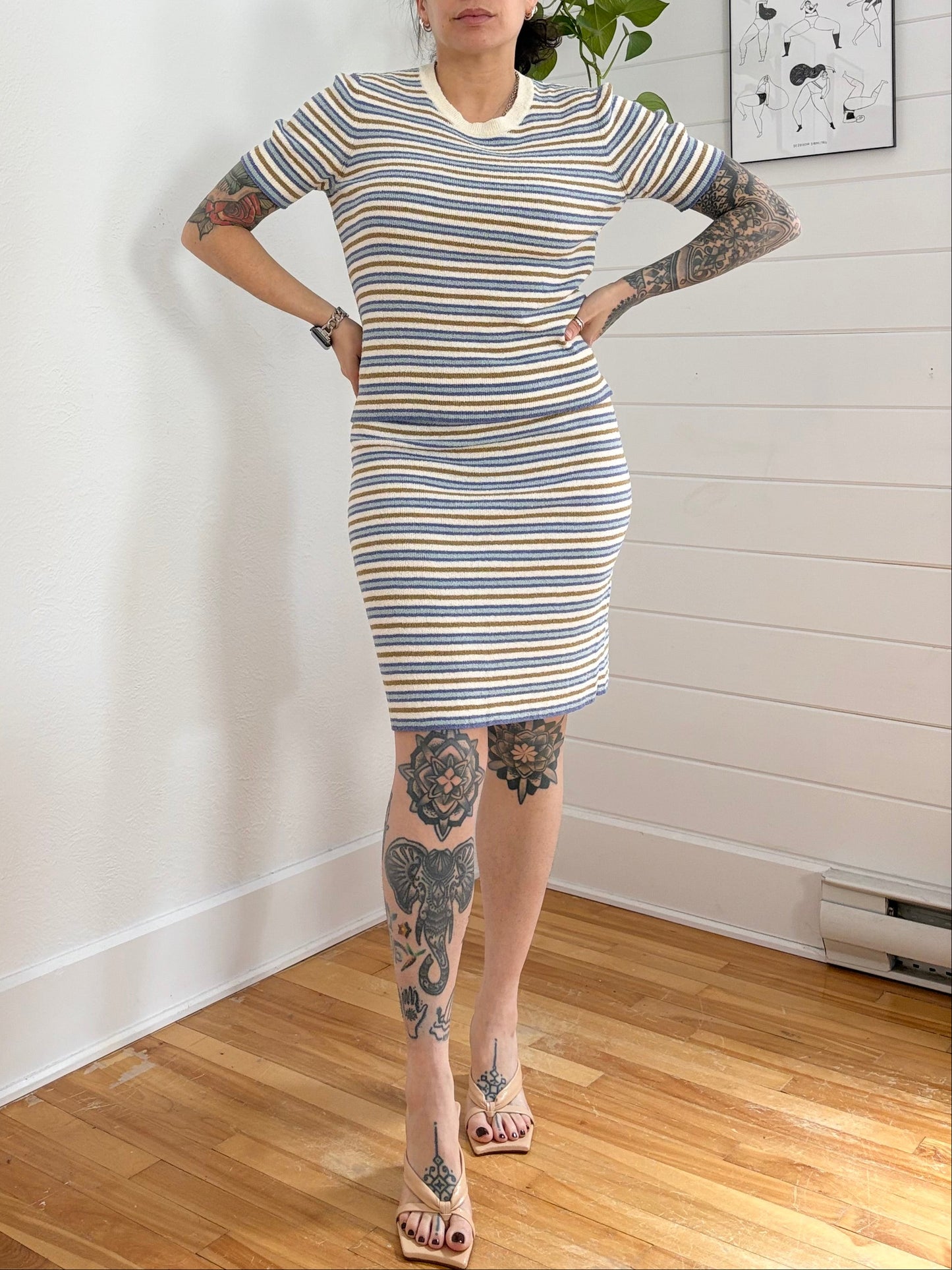 Ensemble jupe mi-longue en bouclé rayé Rebecca Taylor S/M