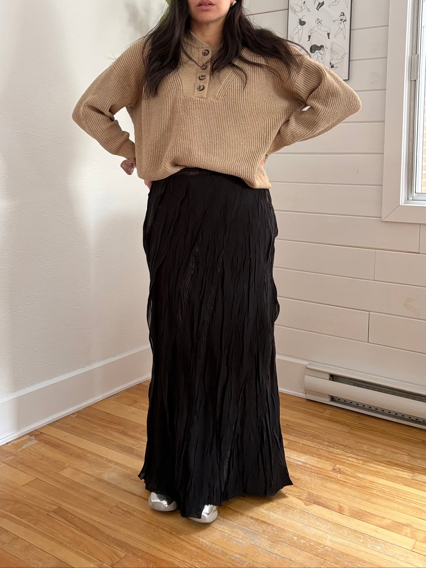 Jupe longue vintage froissée, taille S/M