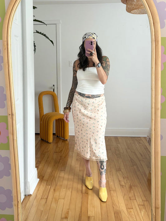Topshop floral satin midi slip skirt M/L