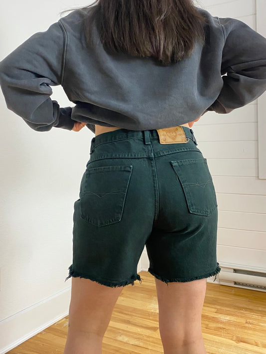 Vintage dark green long denim shorts W29/30