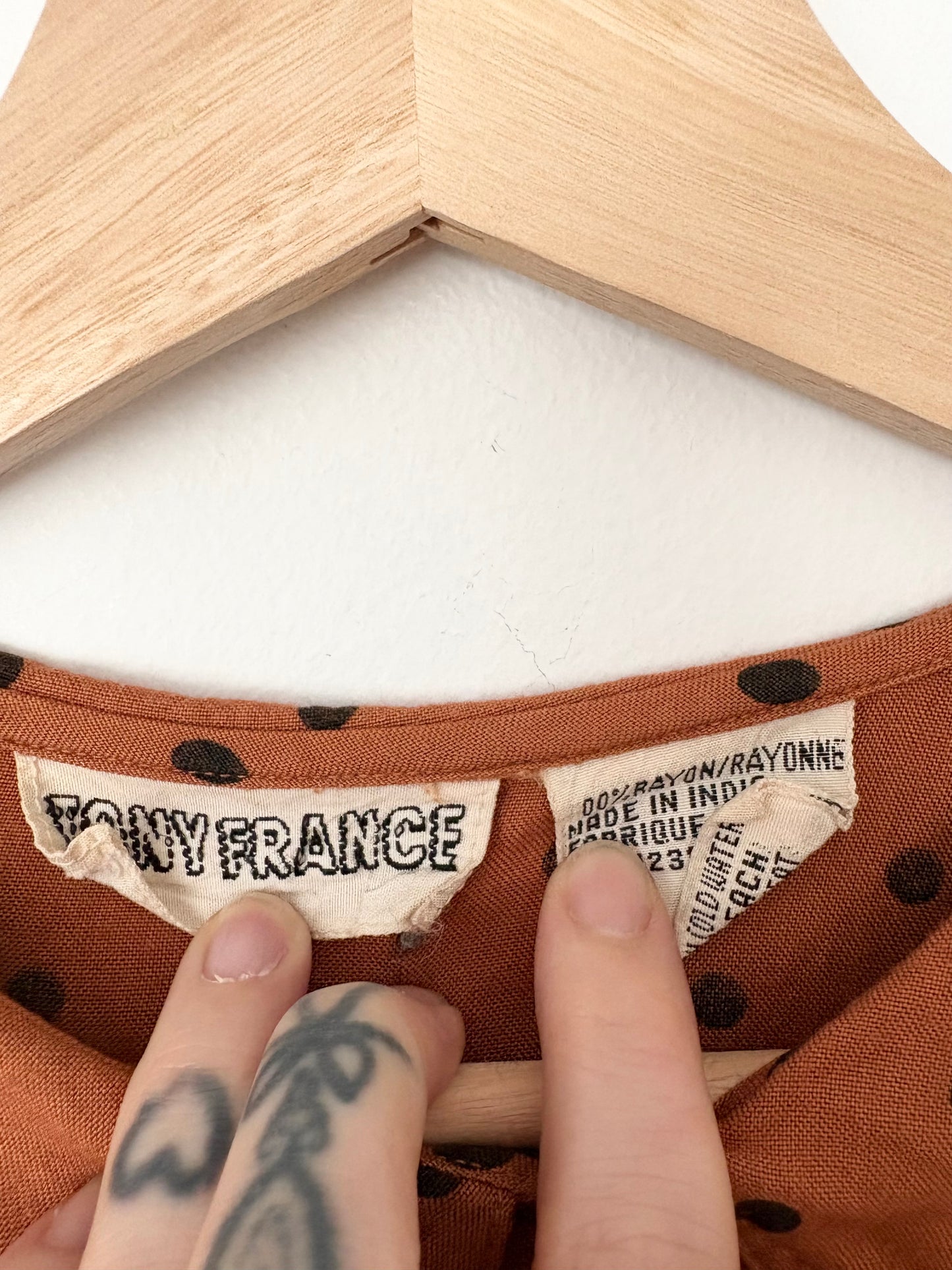 Chemisier vintage à pois, taille moyenne