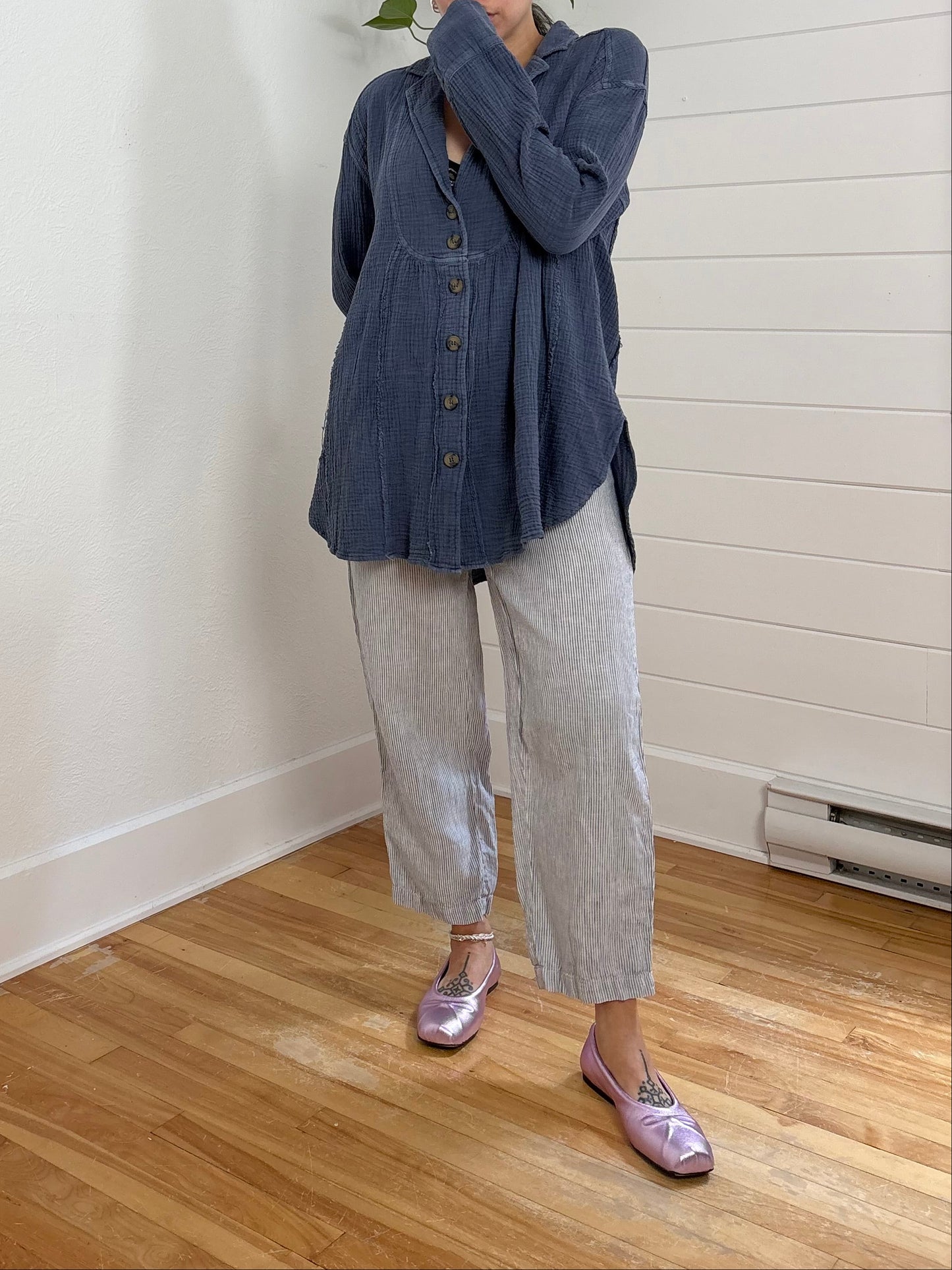 Quince linen stripe ankle pants Small