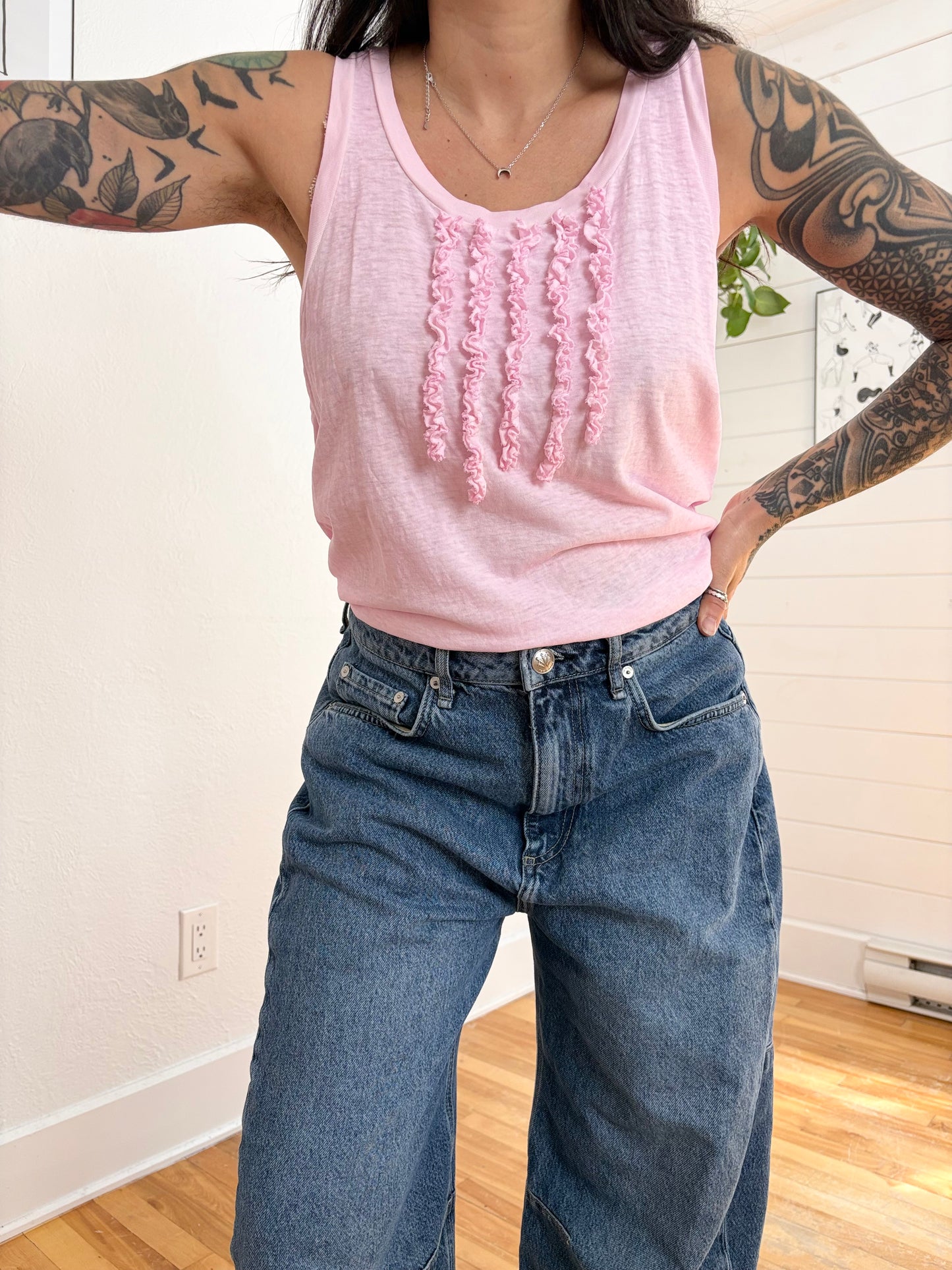 Dsquared2 cool pink runway ruffle tank Small