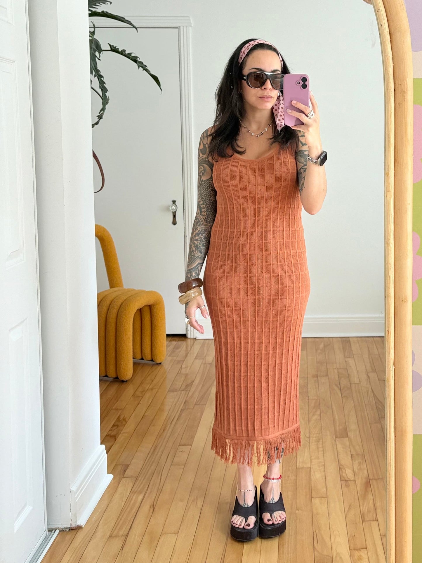 Issey Miyake Archive fringe knit midi dress Small