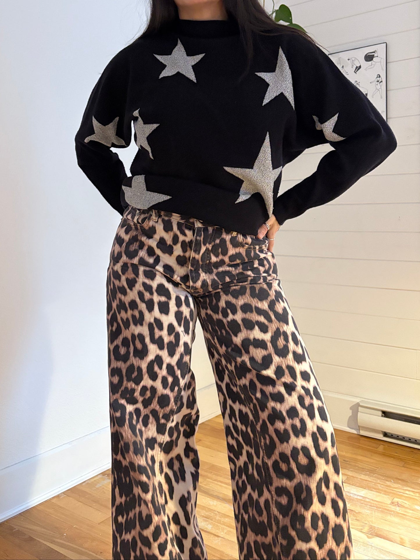 Pull Sioni à col roulé imprimé étoiles, taille M