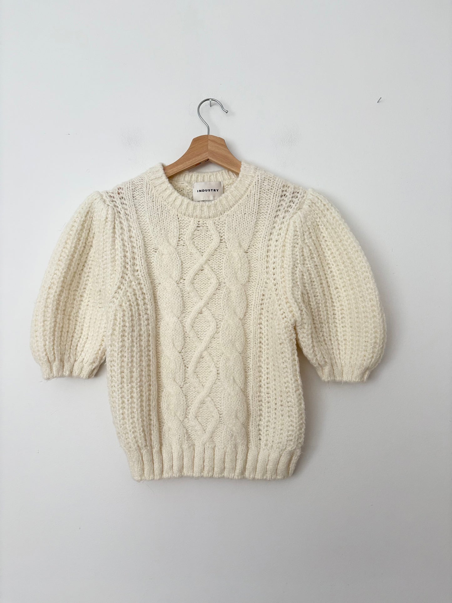 Industry cream cable knit puff sleeve sweater Medium