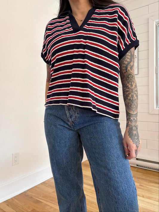 Polo Madewell décontracté à col V rayé, taille S