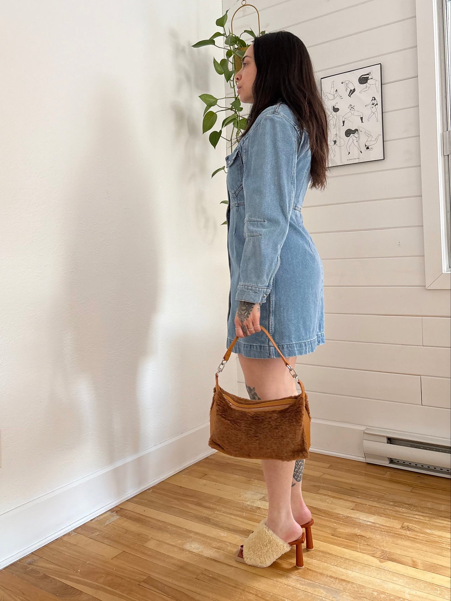 8 other reasons brown faux shearling crescent bag