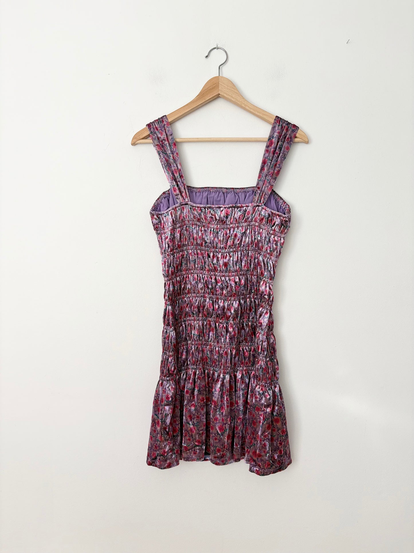 Free the roses floral smocked velvet minidress Medium