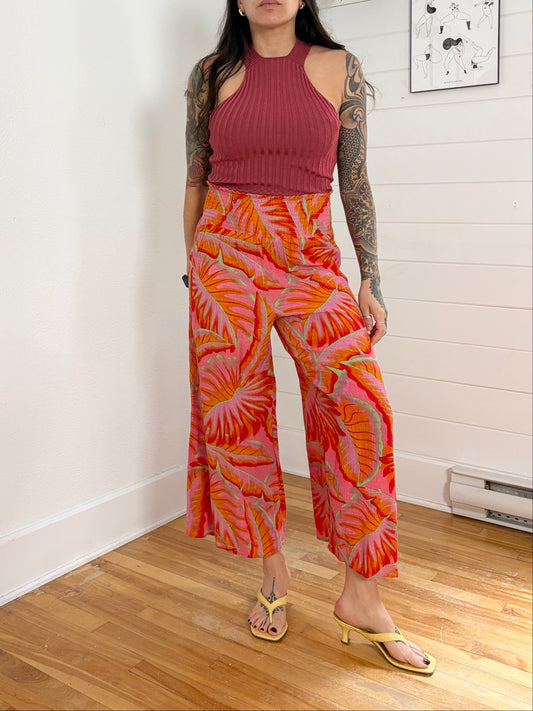 Cynthia Rowley floral wide leg crop pants Small