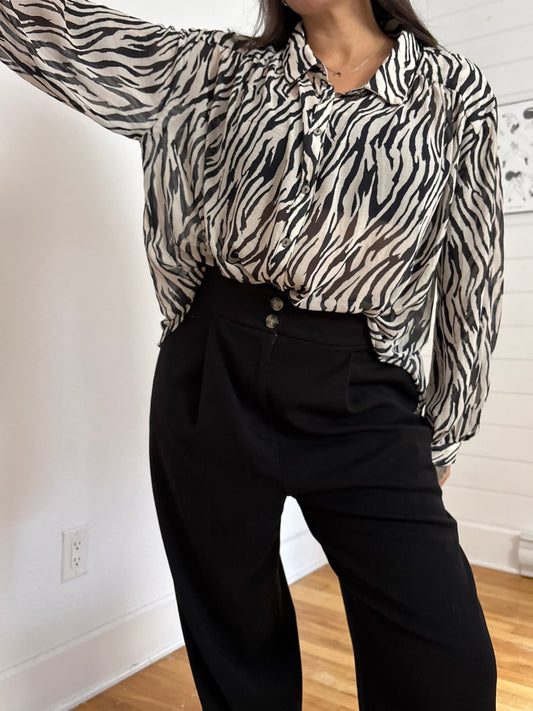 Free People ciara zebra button down shirt M/L