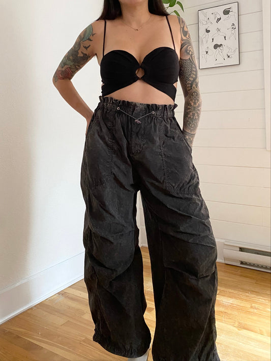 Avec les filles linen blend wrap around crop top S/M