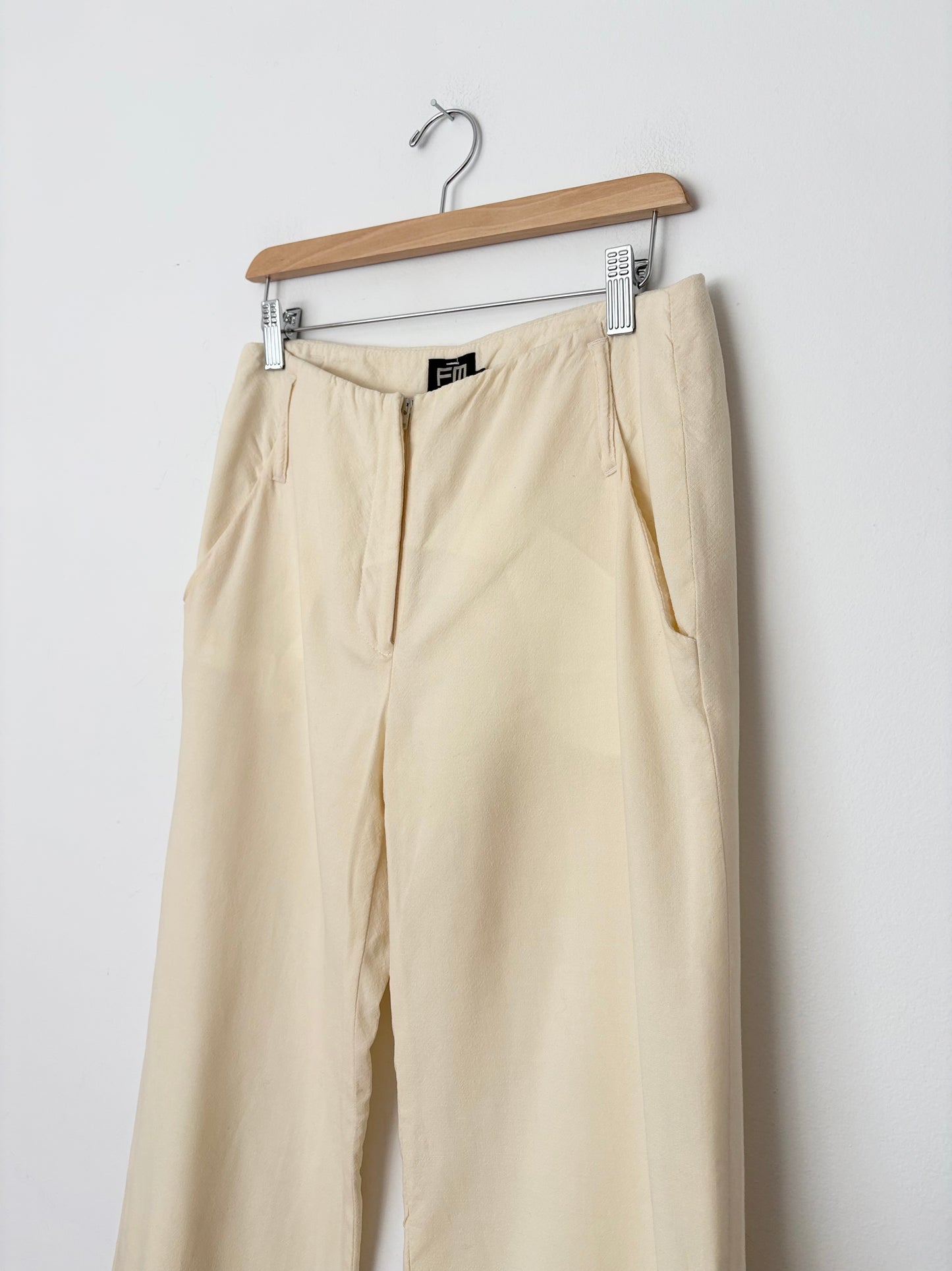 Pantalon large femme en laine semi-transparent vintage