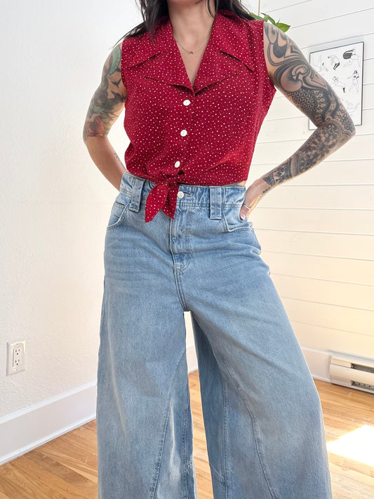 Vintage polka dot sleeveless blouse Medium