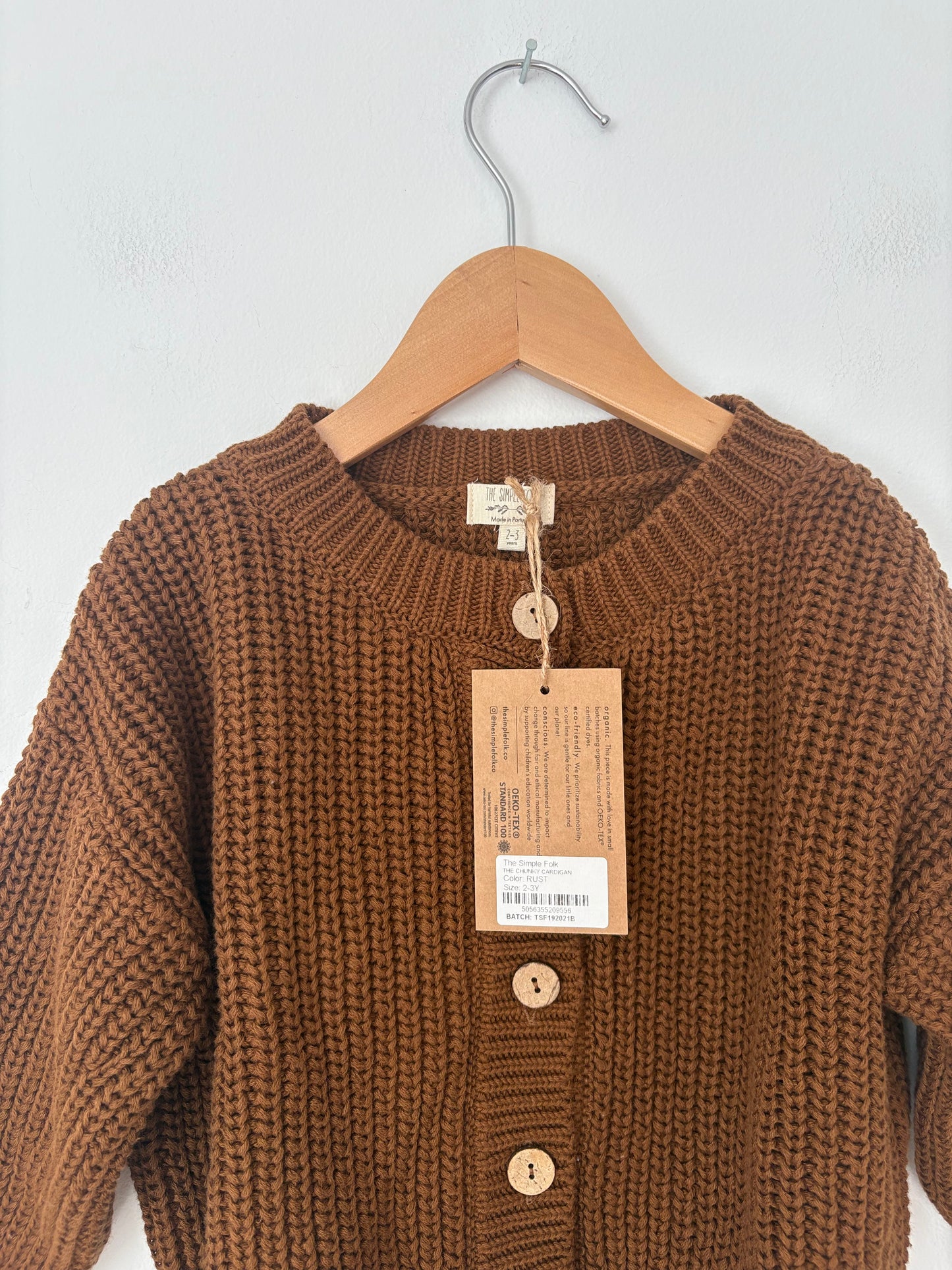 The simple folk chunky cardigan in rust 2/3Y