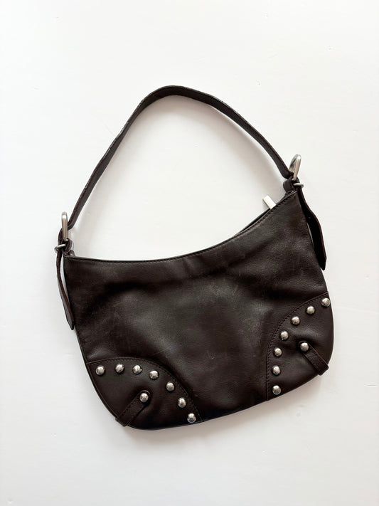Vintage leather studded shoulder bag