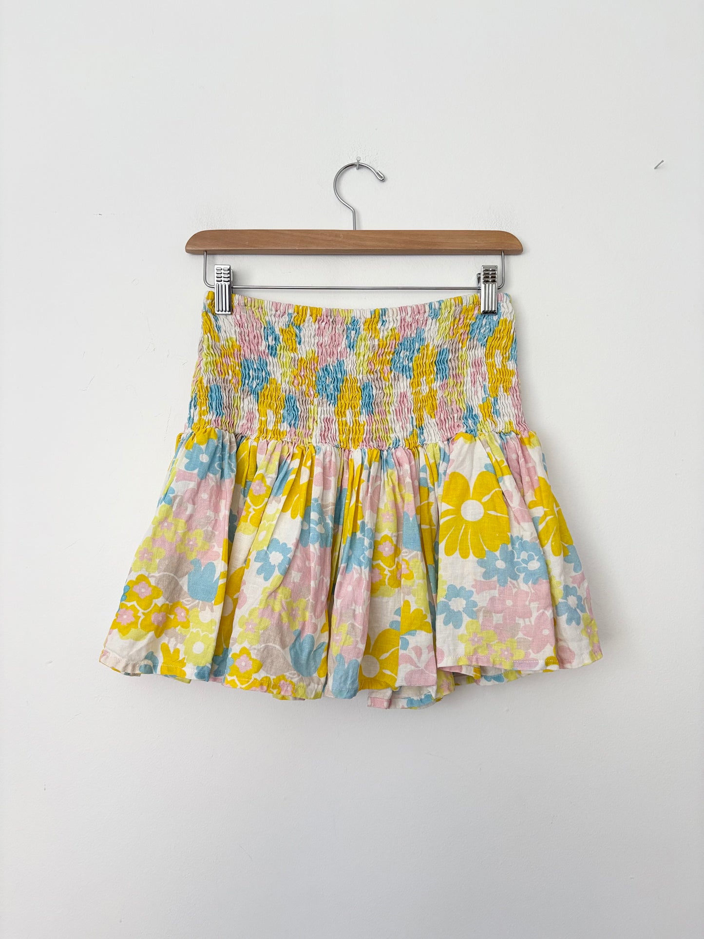 Place Nationale linen foral smocked skirt S/M