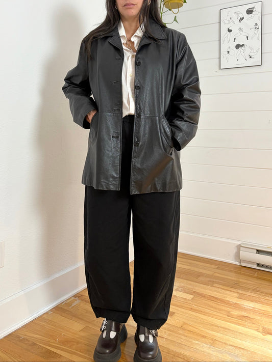 Trench-coat court en cuir vintage, taille