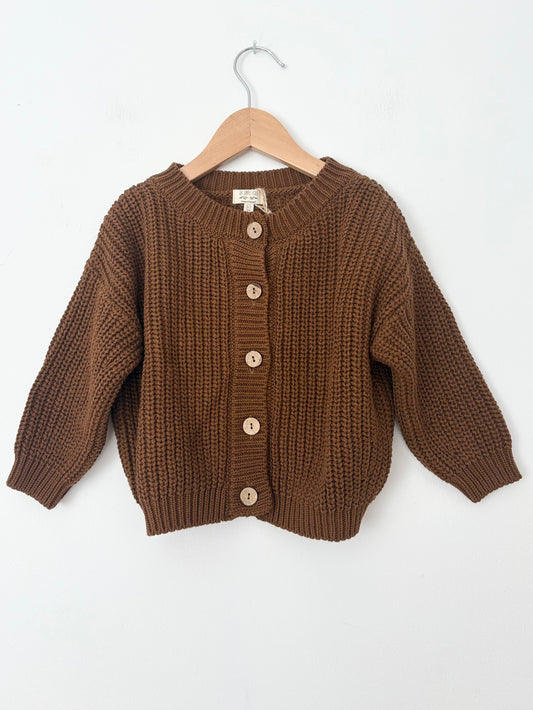 The simple folk chunky cardigan in rust 2/3Y