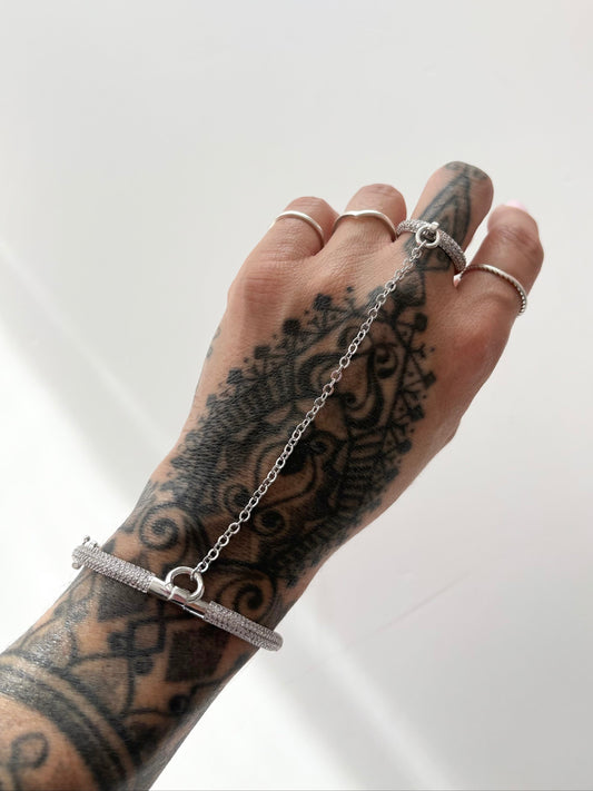 Noir NYC pavé silver bracelet and ring set