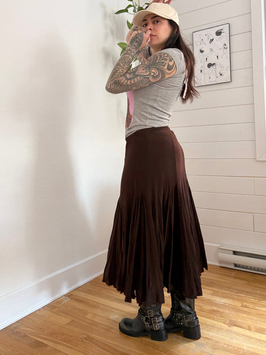 Jupe midi vintage taille basse froissée, taille S/M