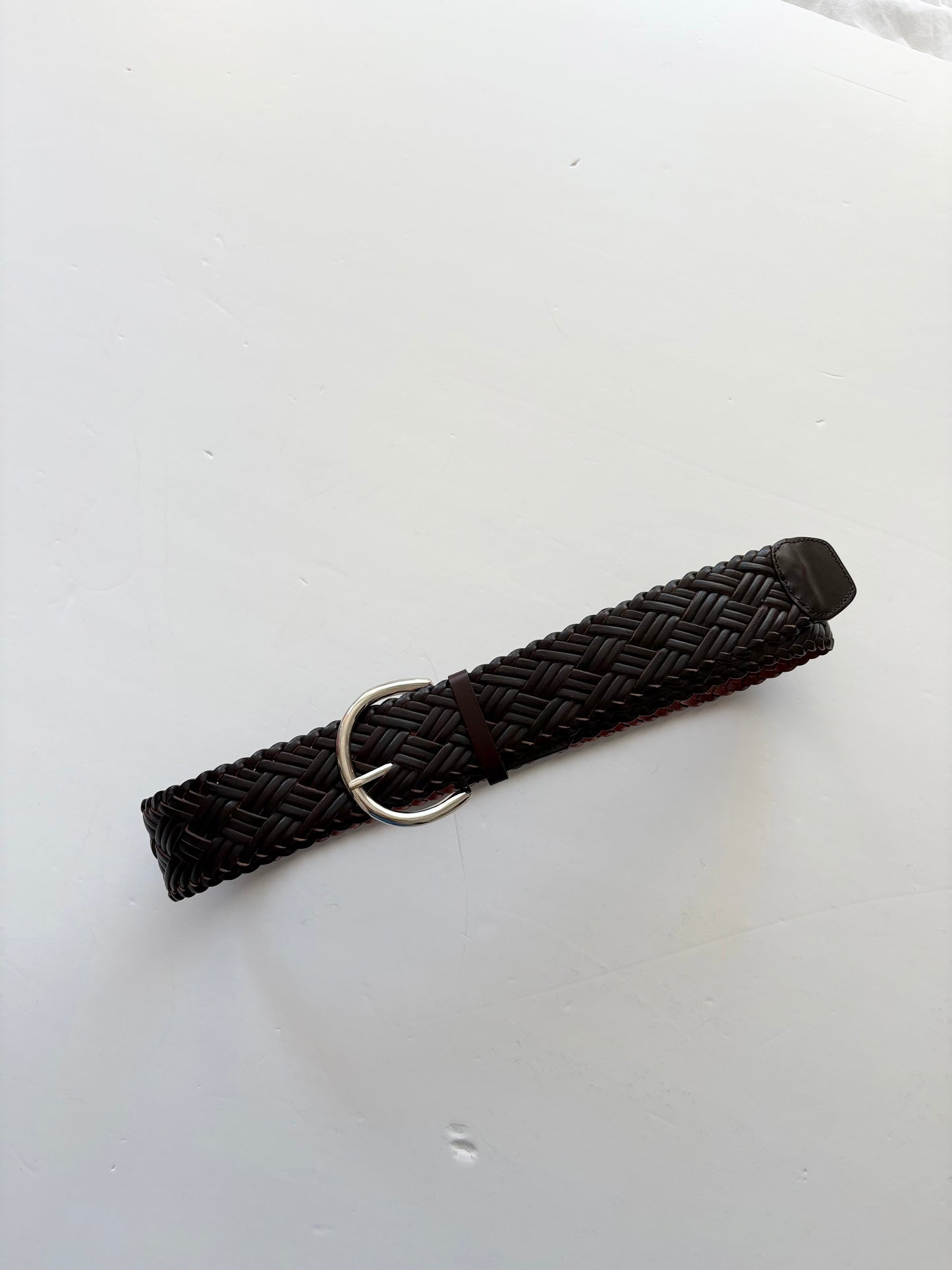 Ceinture large tressée en cuir véritable