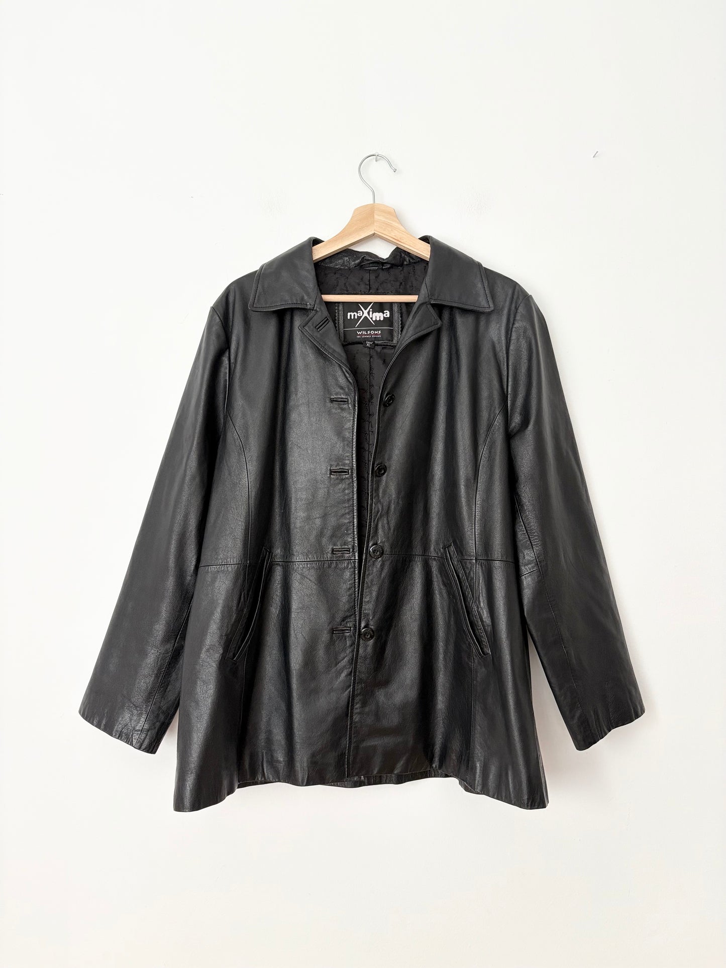 Trench-coat court en cuir vintage, taille