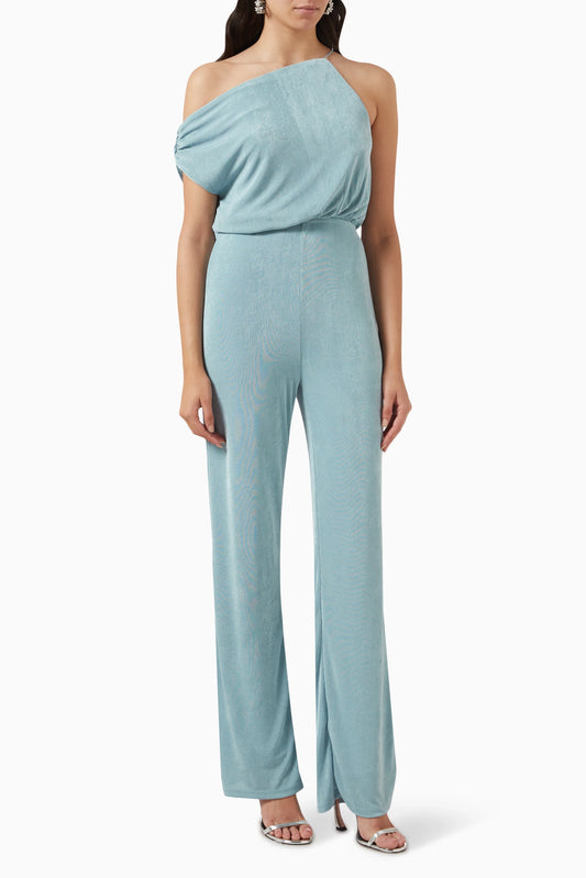 MISHA Emer one shoulder glitter jumpsuit XS